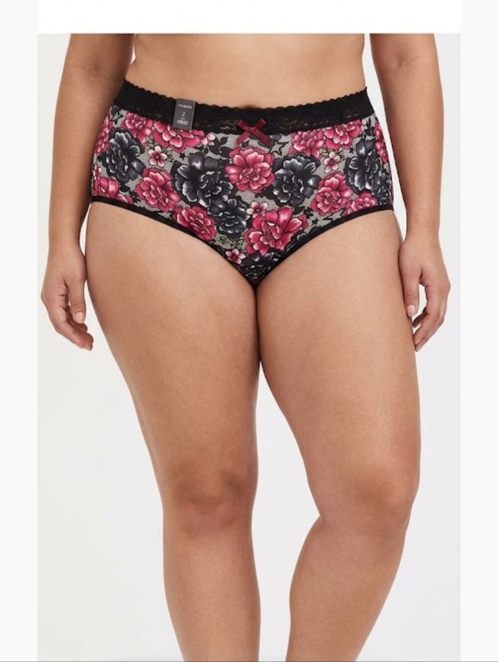 Torrid 2 Cotton Mid-Rise Lace Trim Brief Panty